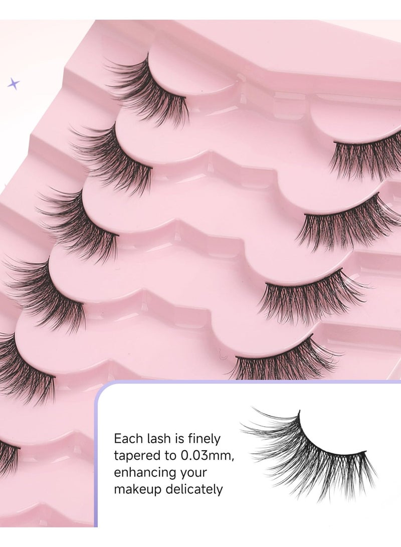 بابونا مجموعة 7 أزواج من رموش طرف نصف عين كاذبة مع رموش عين قطة مموجة وممتلئة وخفيفة، شريط شفاف، مظهر طبيعي، رموش ناعمة يدوية (أسود) - Image 5